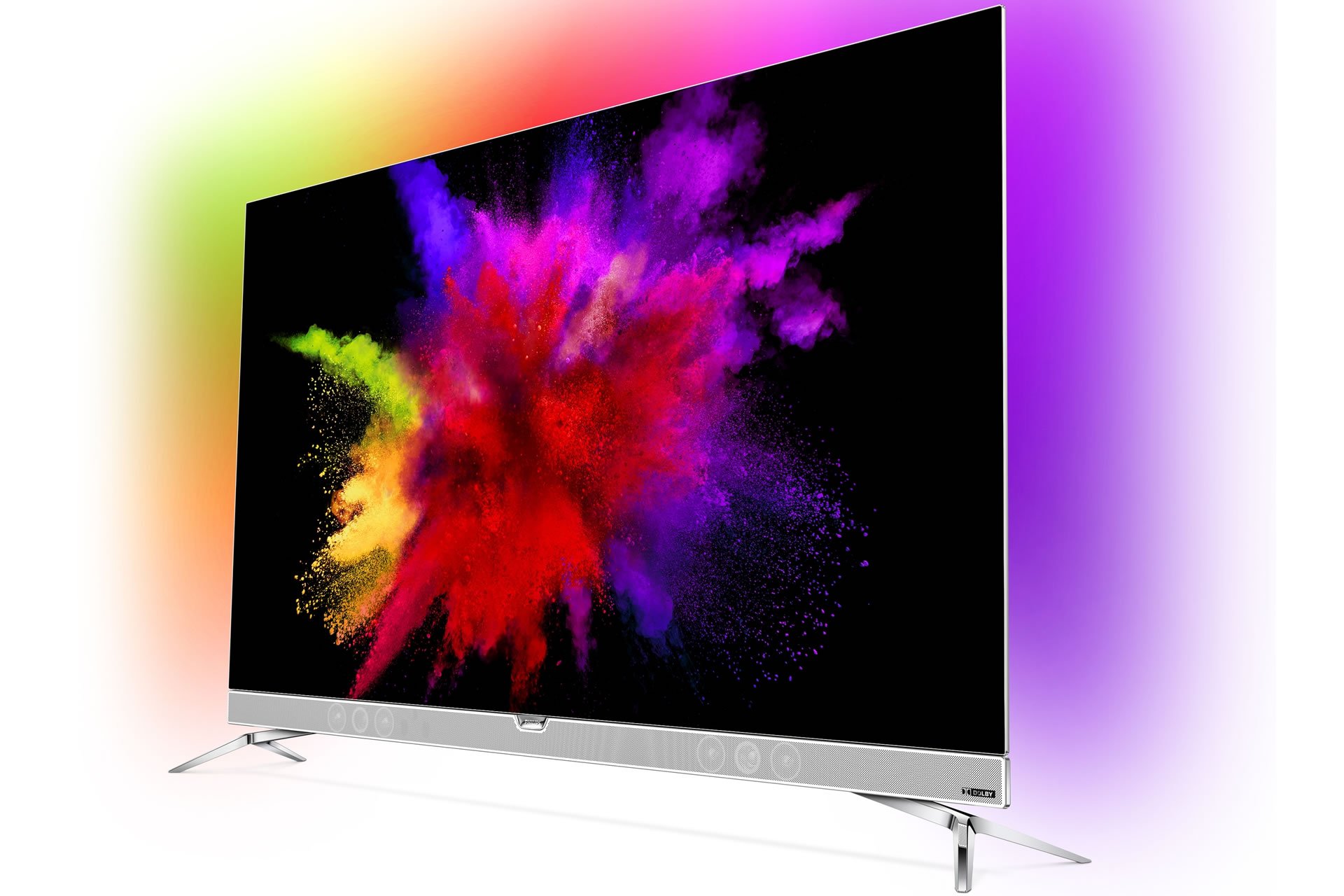 Ein Prachtsfernseher: Philips präsentierte zur IFA erstmal einen OLED-TV. Durch seine exzellente Schwarzdarstellung gibt der OLED-TV die Farbpalette noch exakter und lebendiger wieder. Ergänzt mit dem Philips Ambilight-Umgebungslicht ein faszinierender TV.
